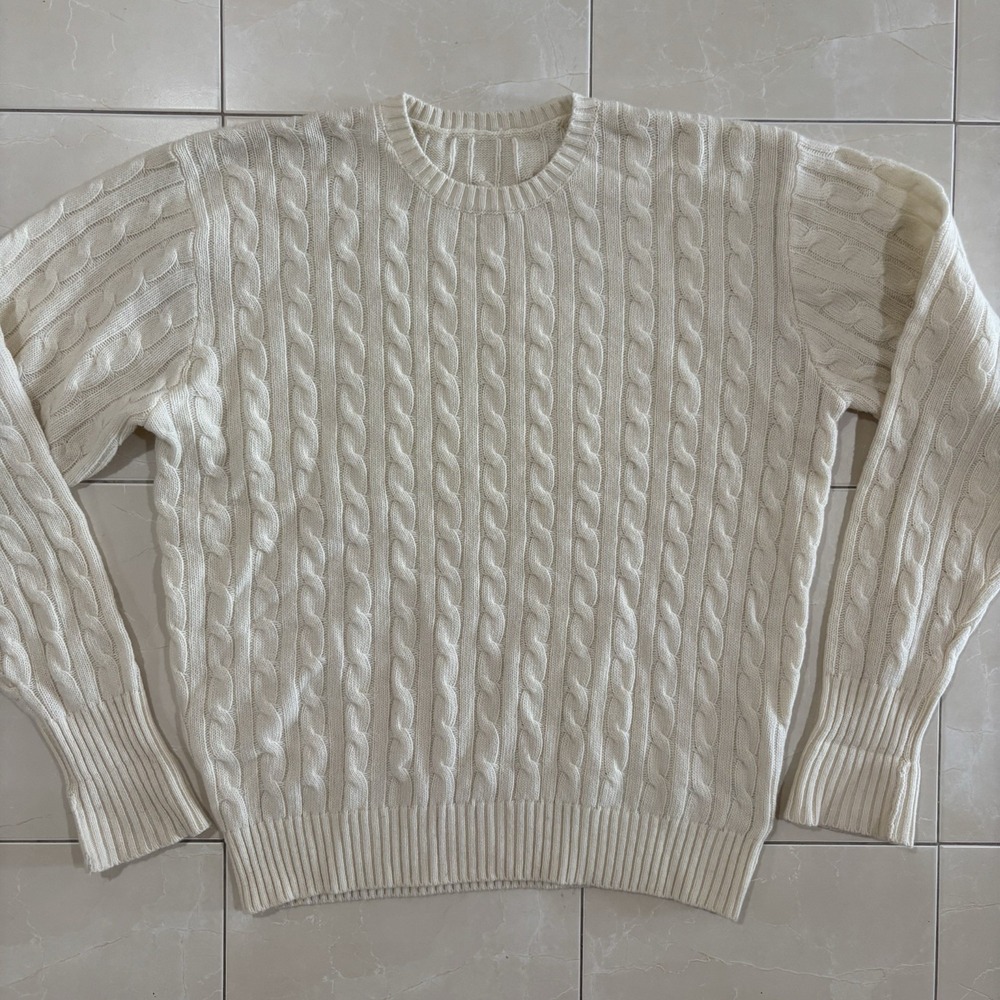 Vintage St George Cable Knit Sweater White Cream Ivory Men's S Cotton Pullover